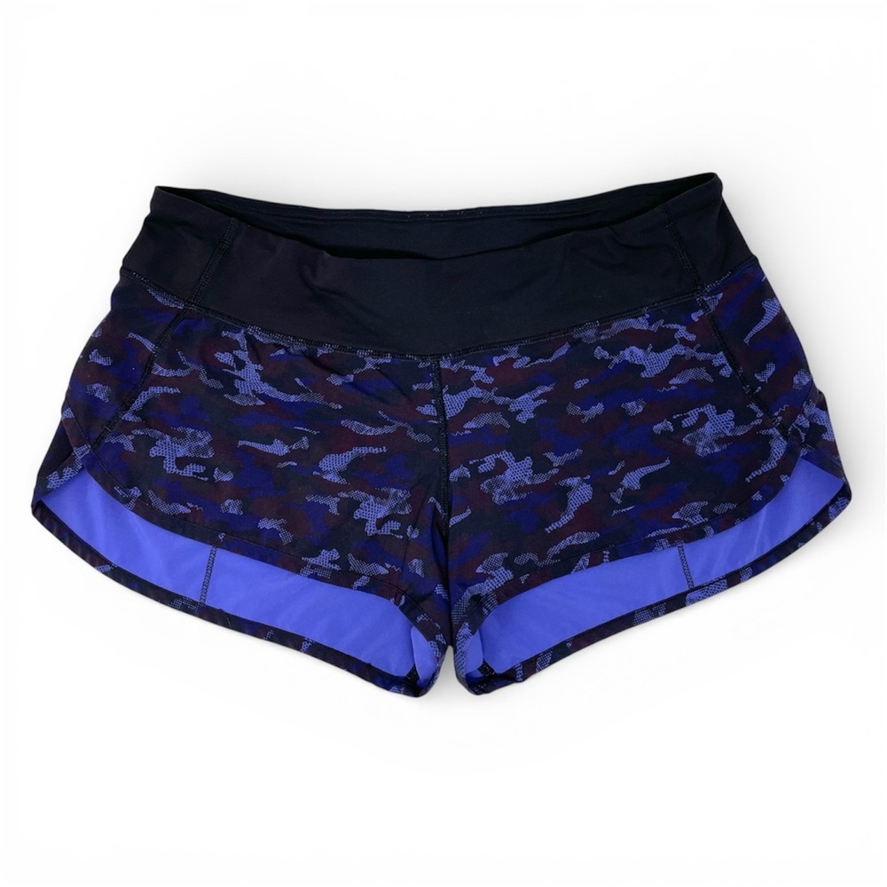 lululemon Speed Short Camo Emperor Blue Athletic Running Shorts Women’s size 8